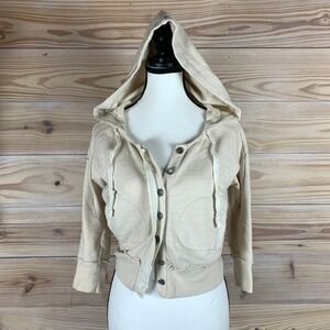 Free People Hoodie Women XS Cream Cropped Shrunken Sweatshirt